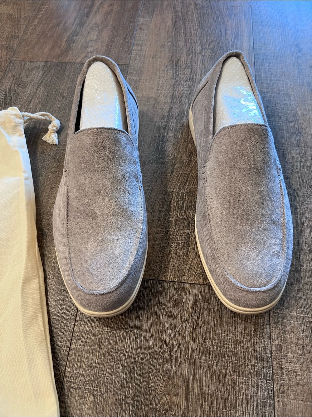 Men's Grey Suede Slip-On Loafers with White Sole